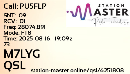 QSL Card for M7LYG QSO with PU5FLP