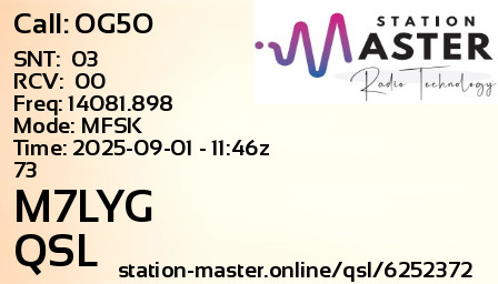 QSL Card for M7LYG QSO with OG5O