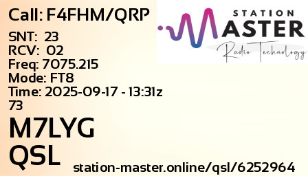QSL Card for M7LYG QSO with F4FHM/QRP