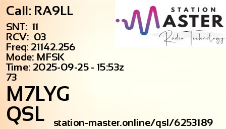 QSL Card for M7LYG QSO with RA9LL