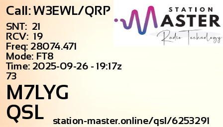 QSL Card for M7LYG QSO with W3EWL/QRP
