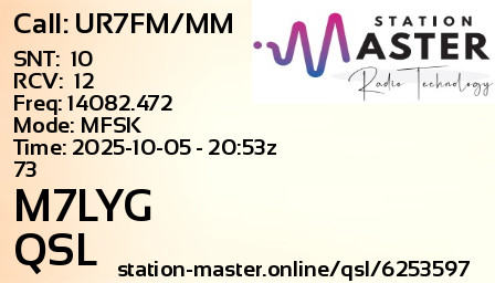 QSL Card for M7LYG QSO with UR7FM/MM