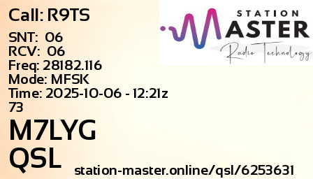QSL Card for M7LYG QSO with R9TS