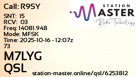 QSL Card for M7LYG QSO with R9SY