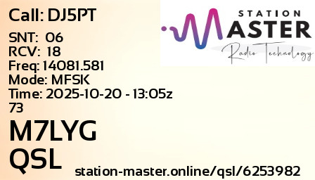 QSL Card for M7LYG QSO with DJ5PT