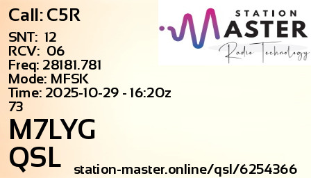 QSL Card for M7LYG QSO with C5R