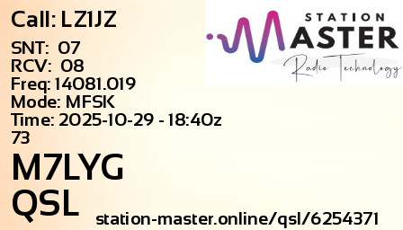 QSL Card for M7LYG QSO with LZ1JZ