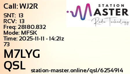 QSL Card for M7LYG QSO with WJ2R