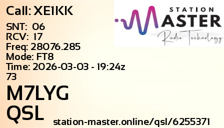 QSL Card for M7LYG QSO with XE1KK