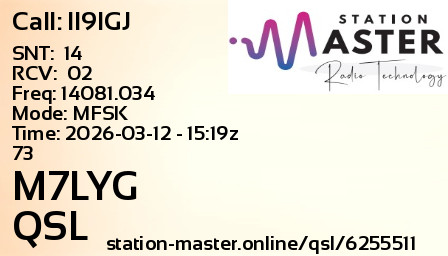 QSL Card for M7LYG QSO with II9IGJ