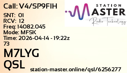 QSL Card for M7LYG QSO with V4/SP9FIH