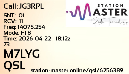 QSL Card for M7LYG QSO with JG3RPL