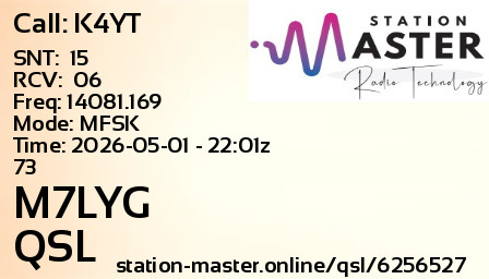 QSL Card for M7LYG QSO with K4YT