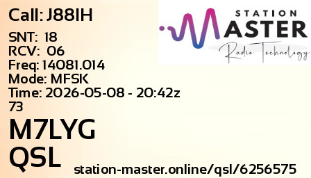 QSL Card for M7LYG QSO with J88IH