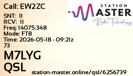 QSL Card for M7LYG QSO with EW2ZC