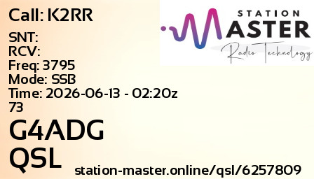 QSL Card for G4ADG QSO with K2RR