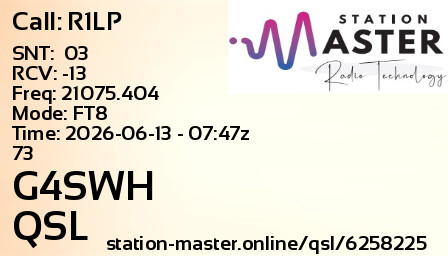 QSL Card for G4SWH QSO with R1LP