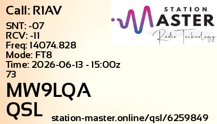 QSL Card for MW9LQA QSO with R1AV