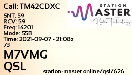 QSL Card for M7VMG QSO with TM42CDXC
