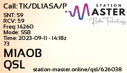 QSL Card for M1AOB QSO with TK/DL1ASA/P