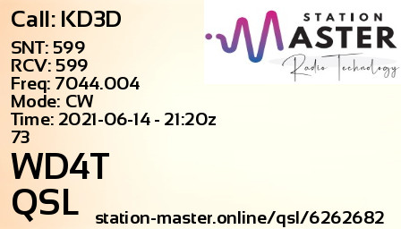 QSL Card for WD4T QSO with KD3D