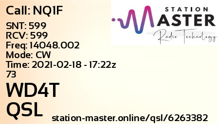 QSL Card for WD4T QSO with NQ1F