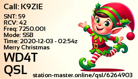 QSL Card for WD4T QSO with K9ZIE