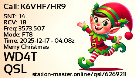 QSL Card for WD4T QSO with K6VHF/HR9