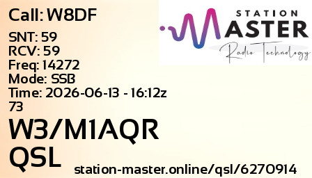 QSL Card for W3/M1AQR QSO with W8DF