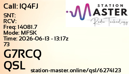 QSL Card for G7RCQ QSO with IQ4FJ