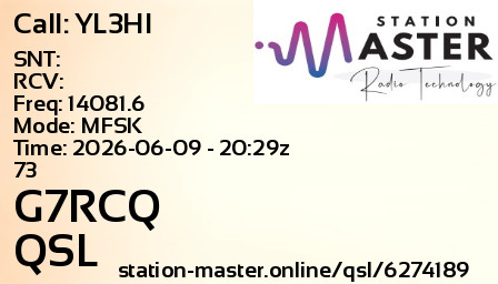 QSL Card for G7RCQ QSO with YL3HI
