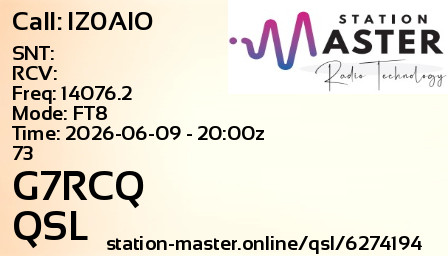 QSL Card for G7RCQ QSO with IZ0AIO