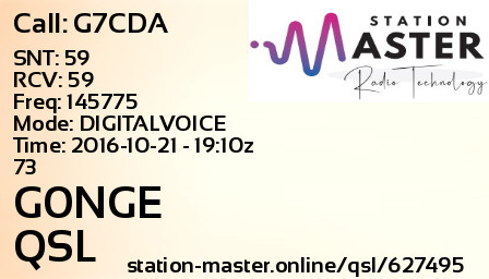QSL Card for G0NGE QSO with G7CDA