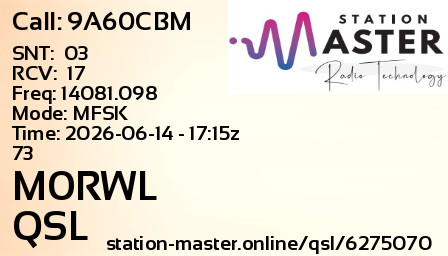 QSL Card for M0RWL QSO with 9A60CBM