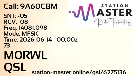 QSL Card for M0RWL QSO with 9A60CBM