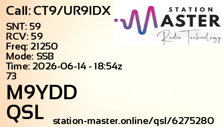QSL Card for M9YDD QSO with CT9/UR9IDX