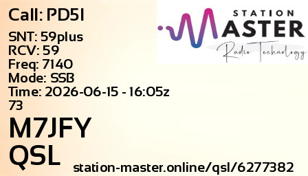 QSL Card for M7JFY QSO with PD5I