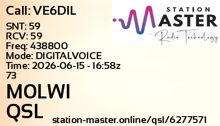 QSL Card for M0LWI QSO with VE6DIL