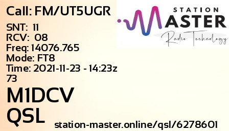 QSL Card for M1DCV QSO with FM/UT5UGR