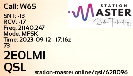 QSL Card for 2E0LMI QSO with W6S