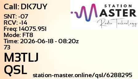 QSL Card for M3TLJ QSO with DK7UY