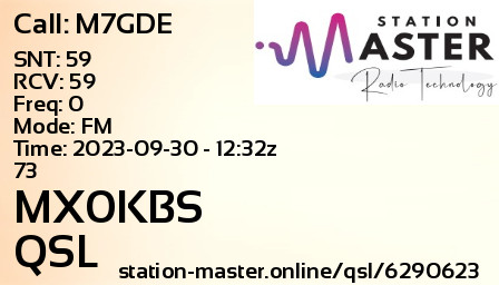 QSL Card for MX0KBS QSO with M7GDE