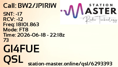 QSL Card for GI4FUE QSO with BW2/JP1RIW