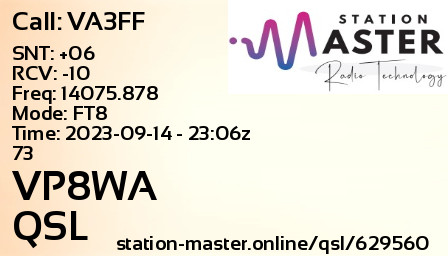 QSL Card for VP8WA QSO with VA3FF