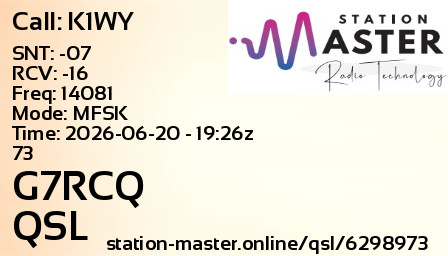 QSL Card for G7RCQ QSO with K1WY