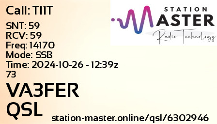 QSL Card for VA3FER QSO with TI1T