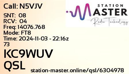 QSL Card for KC9WUV QSO with N5VJV