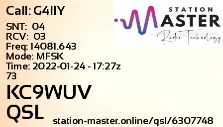 QSL Card for KC9WUV QSO with G4IIY