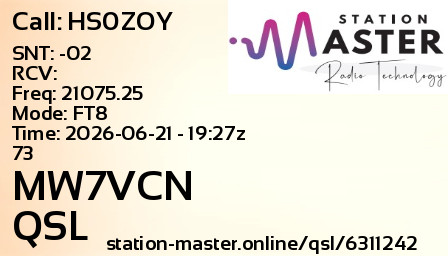 QSL Card for MW7VCN QSO with HS0ZOY