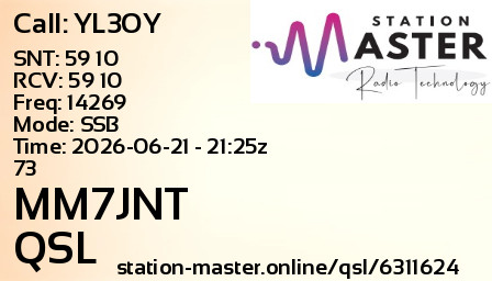 QSL Card for MM7JNT QSO with YL3OY